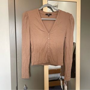 NWT 7 for all mankind tan puff-sleeve cardigan